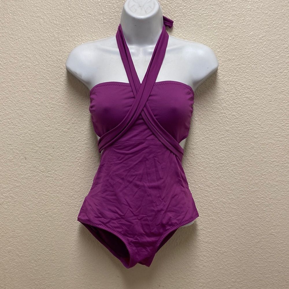 Women's Magenta Halter Cross-Front One-Piece Swimsuit